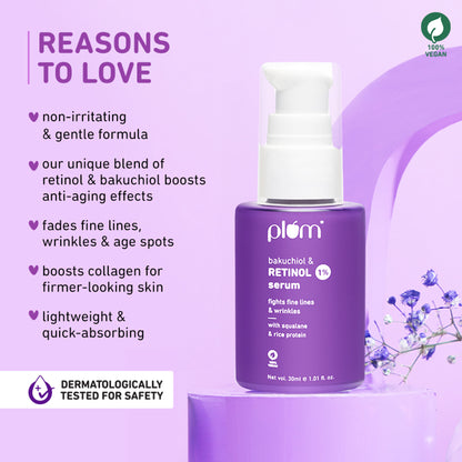 Plum 1% Retinol Face Serum With Bakuchiol- Boosts Collagen- Reduces Fine Lines & Wrinkles