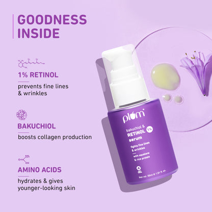 Plum 1% Retinol Face Serum With Bakuchiol- Boosts Collagen- Reduces Fine Lines & Wrinkles