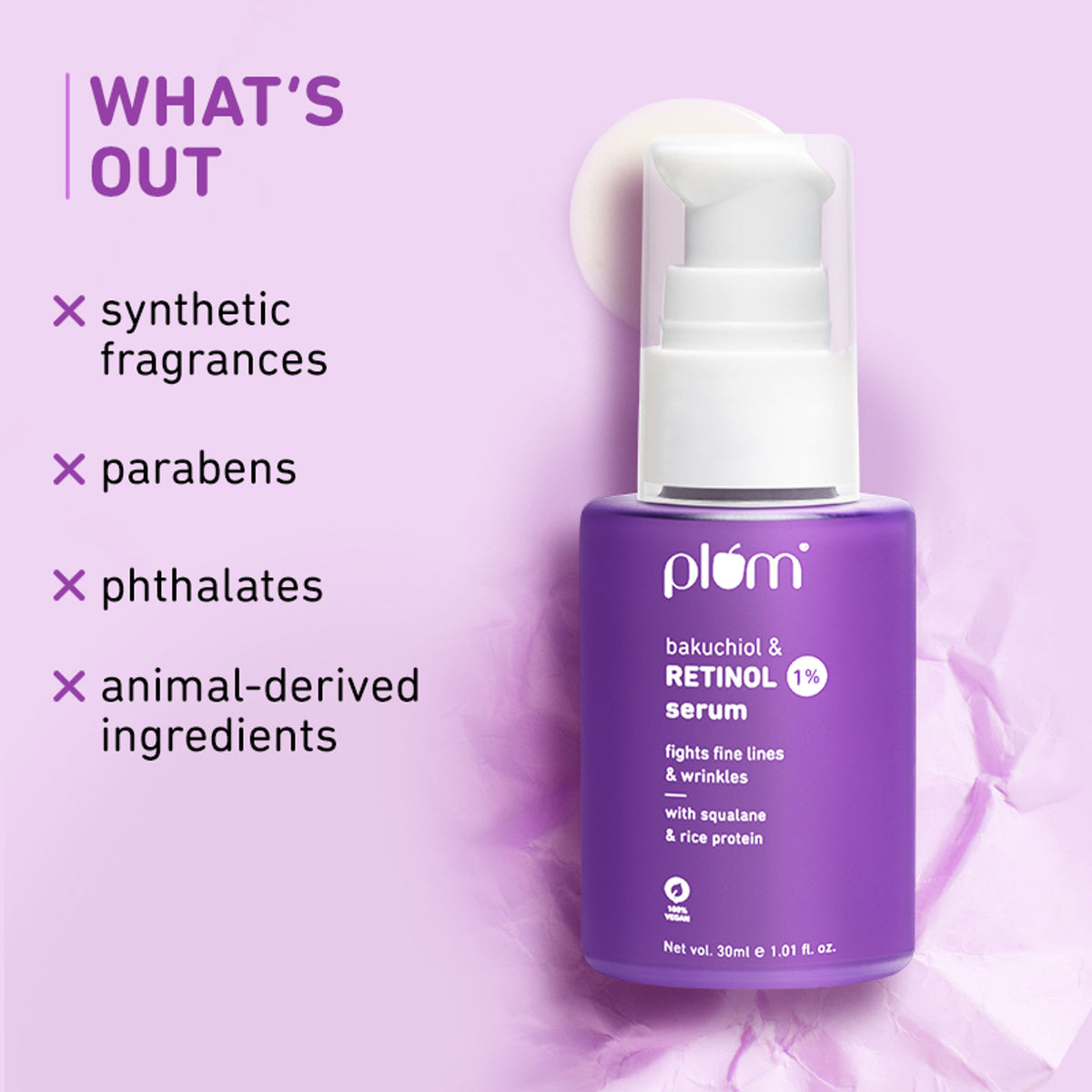 Plum 1% Retinol Face Serum With Bakuchiol- Boosts Collagen- Reduces Fine Lines & Wrinkles