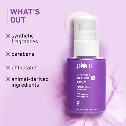 Plum 1% Retinol Face Serum With Bakuchiol- Boosts Collagen- Reduces Fine Lines & Wrinkles
