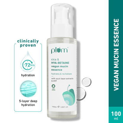 Plum Vegan Mucin Essence with Cica & Hya-Betaine for Soothing, Multi-Layer 72-Hr Hydration