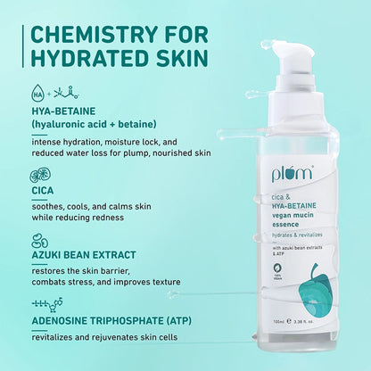 Plum Vegan Mucin Essence with Cica & Hya-Betaine for Soothing, Multi-Layer 72-Hr Hydration