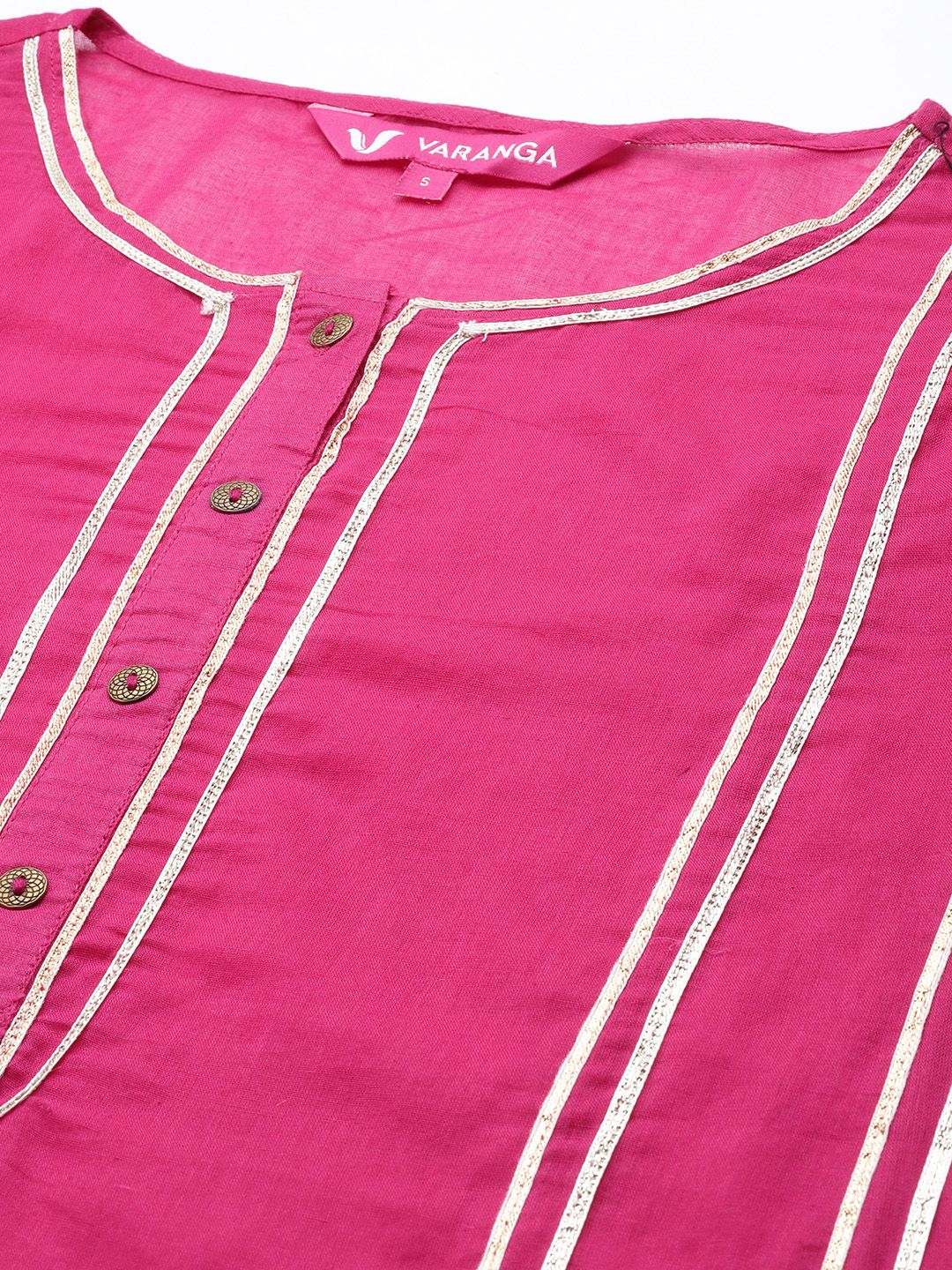 Indyancart VA Women's Pink Yoke Design Pleated Gotta Patti Cotton Kurta with Palazzos & Dupatta