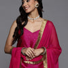 Indyancart VA Women's Magenta Foil Printed Sleevless Kurta and Trouser with Dupatta