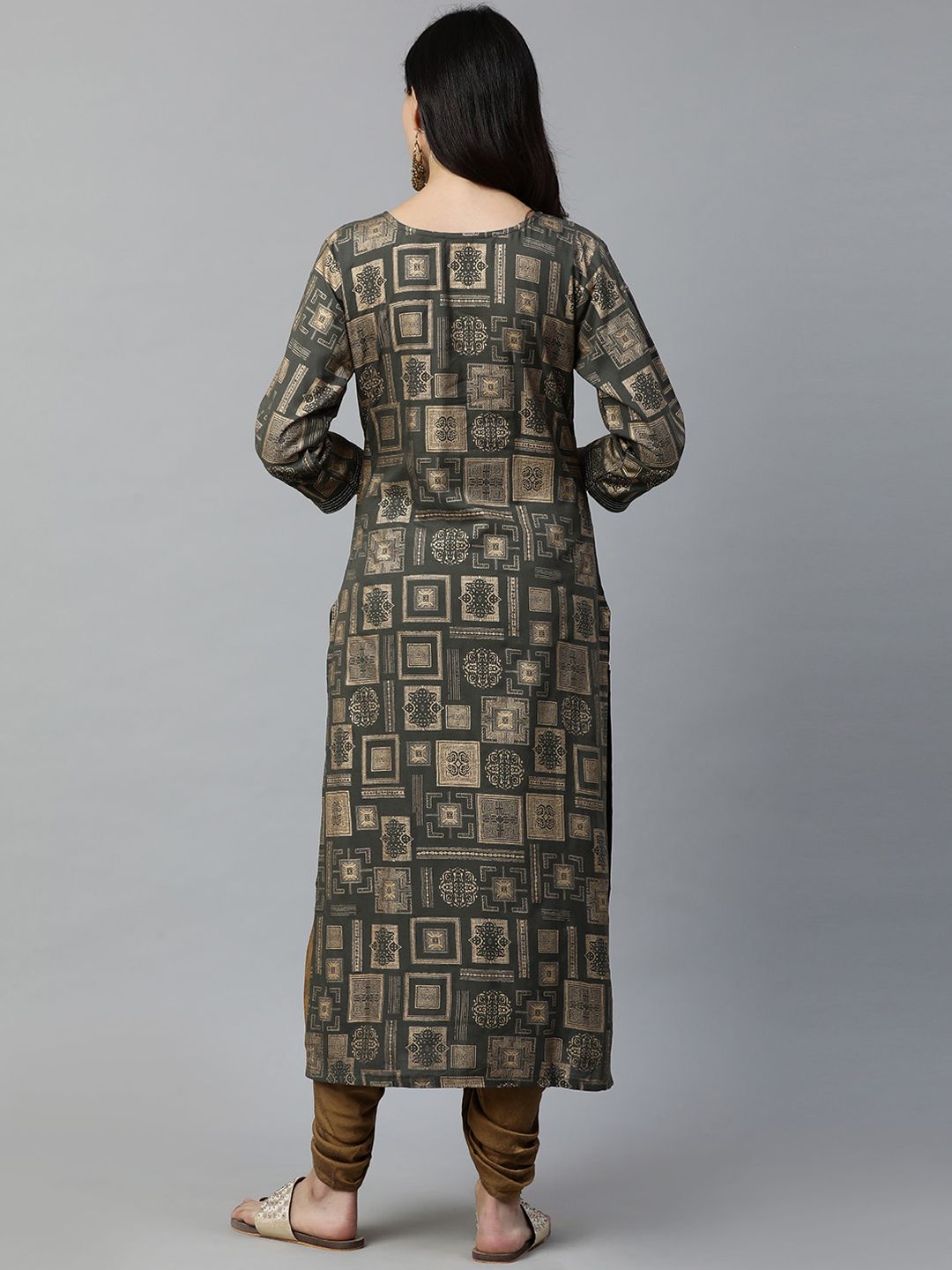 Dhiyona IE Women Green Printed Straight Kurta