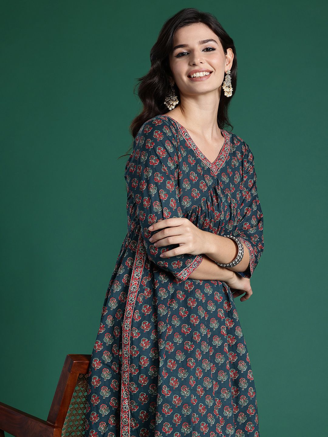 Ethnic Motifs Printed Empire Pure Cotton Kurta with Trousers