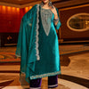 Indyancart IE Women Ethnic Motifs Embroidered Regular Sequinned Velvet Kurta with Trousers & With Dupatta