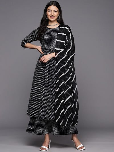 Indyancart VA Women'sPrinted Empire Pure Cotton Kurta With Palazzos & With Dupatta