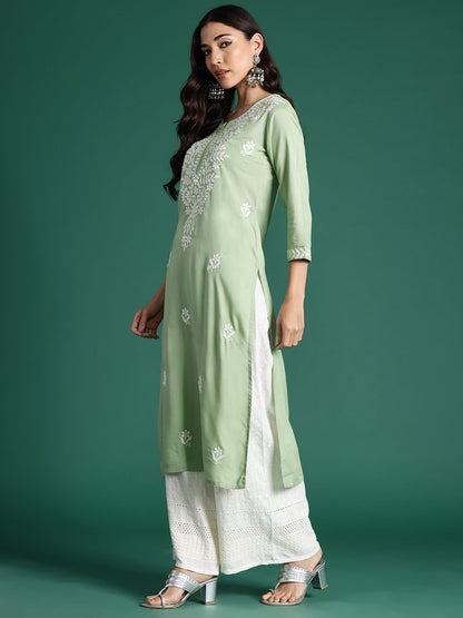 Indyancart IE Ethnic Motifs Embroidered Thread Work Kurta