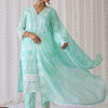 Dhiyona IE Floral Embroidered Pure Cotton Straight Kurta With Trousers & Dupatta