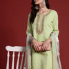 Indyancart IE Women Floral Embroidered Regular Thread Work Pure Cotton Kurta with Trousers & With Dupatta