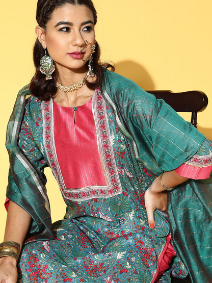 Cotton Blend Romantic Florals Kurta Set
