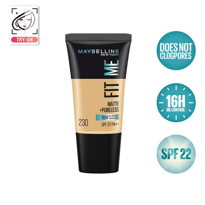Maybelline New York Fit Me Matte+Poreless 16H Oil Control Foundation with SPF 22 - 115 Ivory - 230 Natural Buff