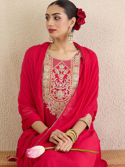Women Ethnic Motifs Embroidered Regular Kurta with Trousers & Dupatta
