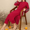 Dhiyona IE Mandarin Collar Thread Work Straight Kurta with Trousers