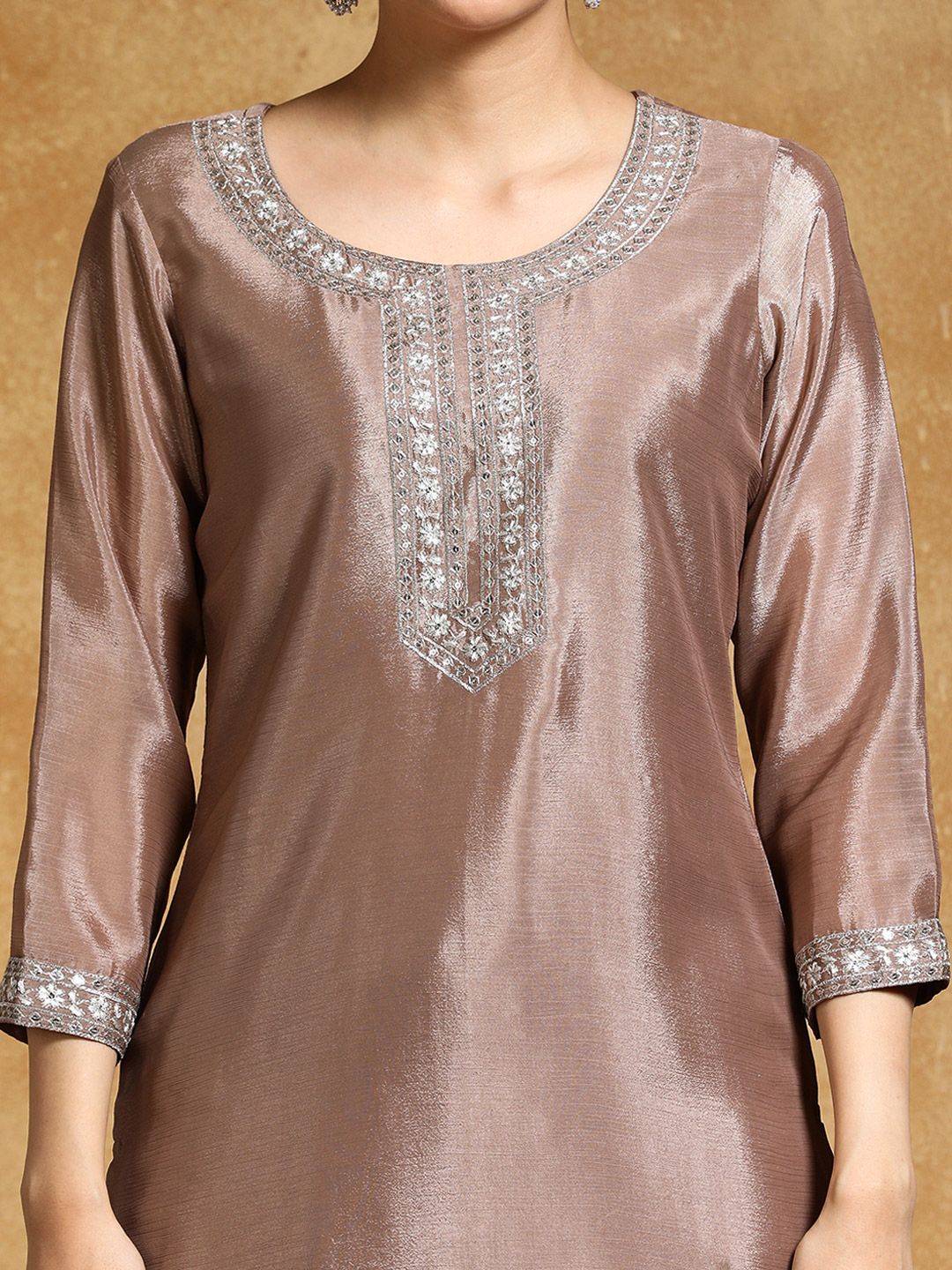 Indyancart VA Floral Yoke Design Zari Straight Kurta With Sharara And Dupatta