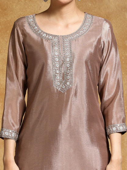 Indyancart VA Floral Yoke Design Zari Straight Kurta With Sharara And Dupatta