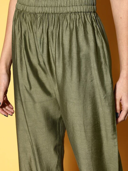 Indyancart VA Women'sSelf Design Empire Kurta With Trousers & Dupatta