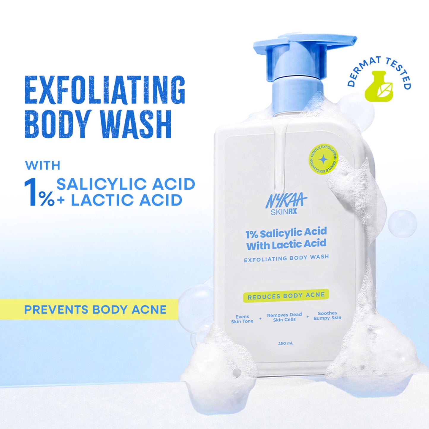 Nykaa 1% Salicylic Acid & Lactic Acid Exfoliating Body Wash - Treats Body Acne & Strawberry Skin