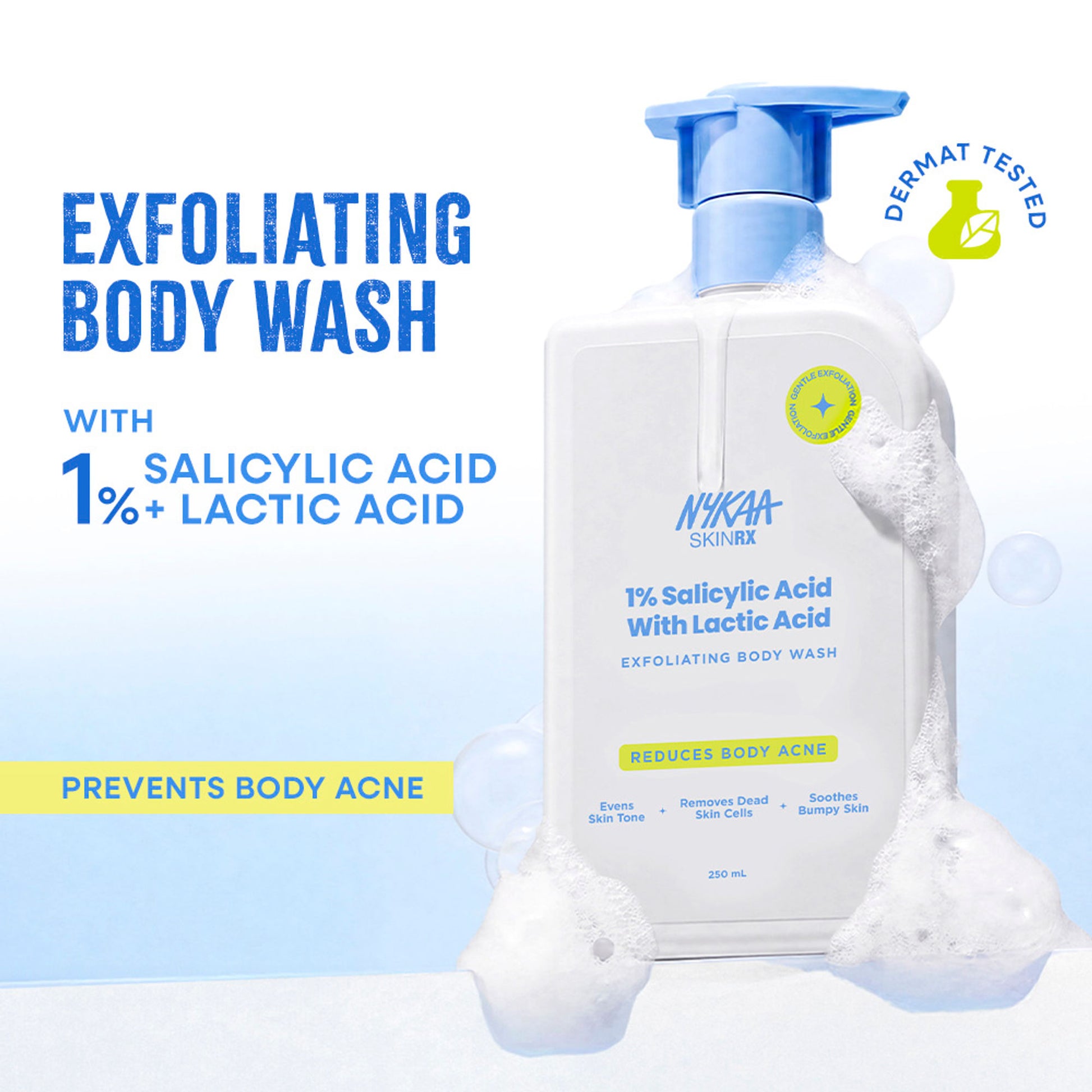 Nykaa 1% Salicylic Acid & Lactic Acid Exfoliating Body Wash - Treats Body Acne & Strawberry Skin
