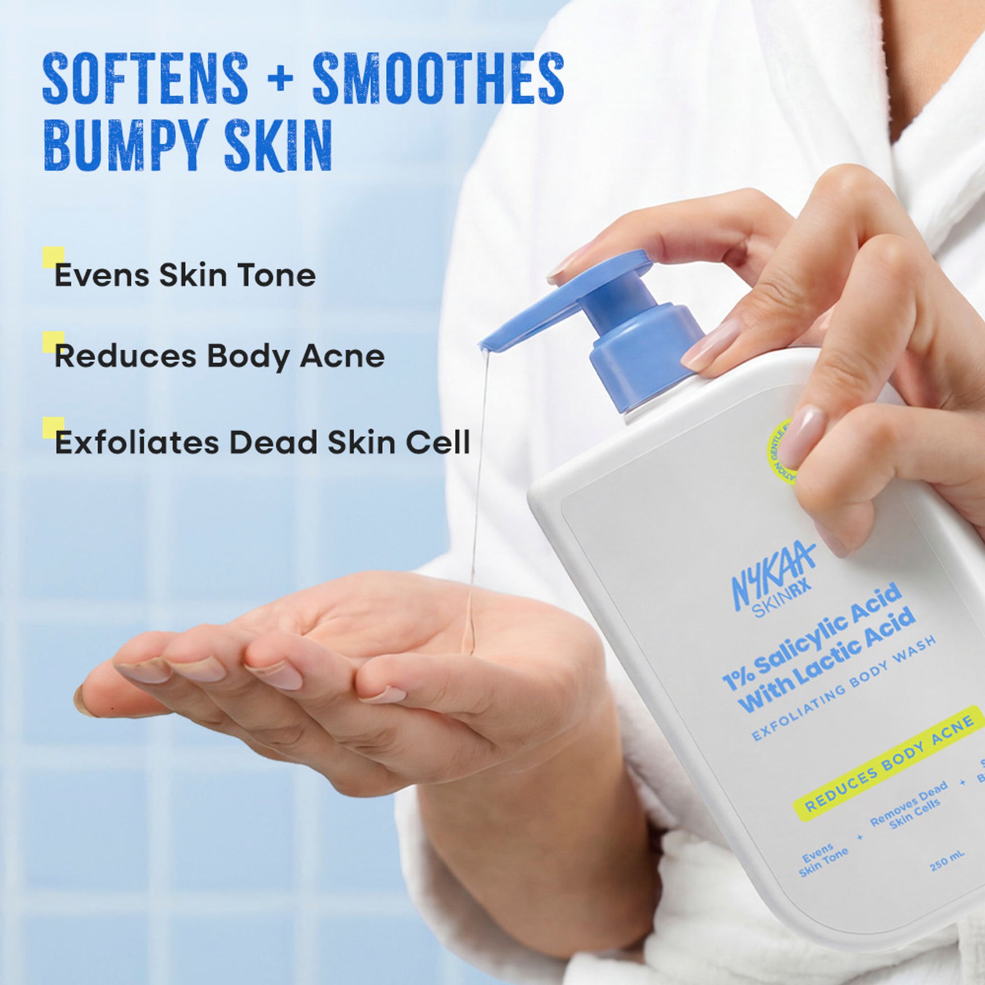 Nykaa 1% Salicylic Acid & Lactic Acid Exfoliating Body Wash - Treats Body Acne & Strawberry Skin