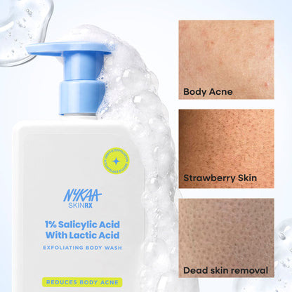 Nykaa 1% Salicylic Acid & Lactic Acid Exfoliating Body Wash - Treats Body Acne & Strawberry Skin