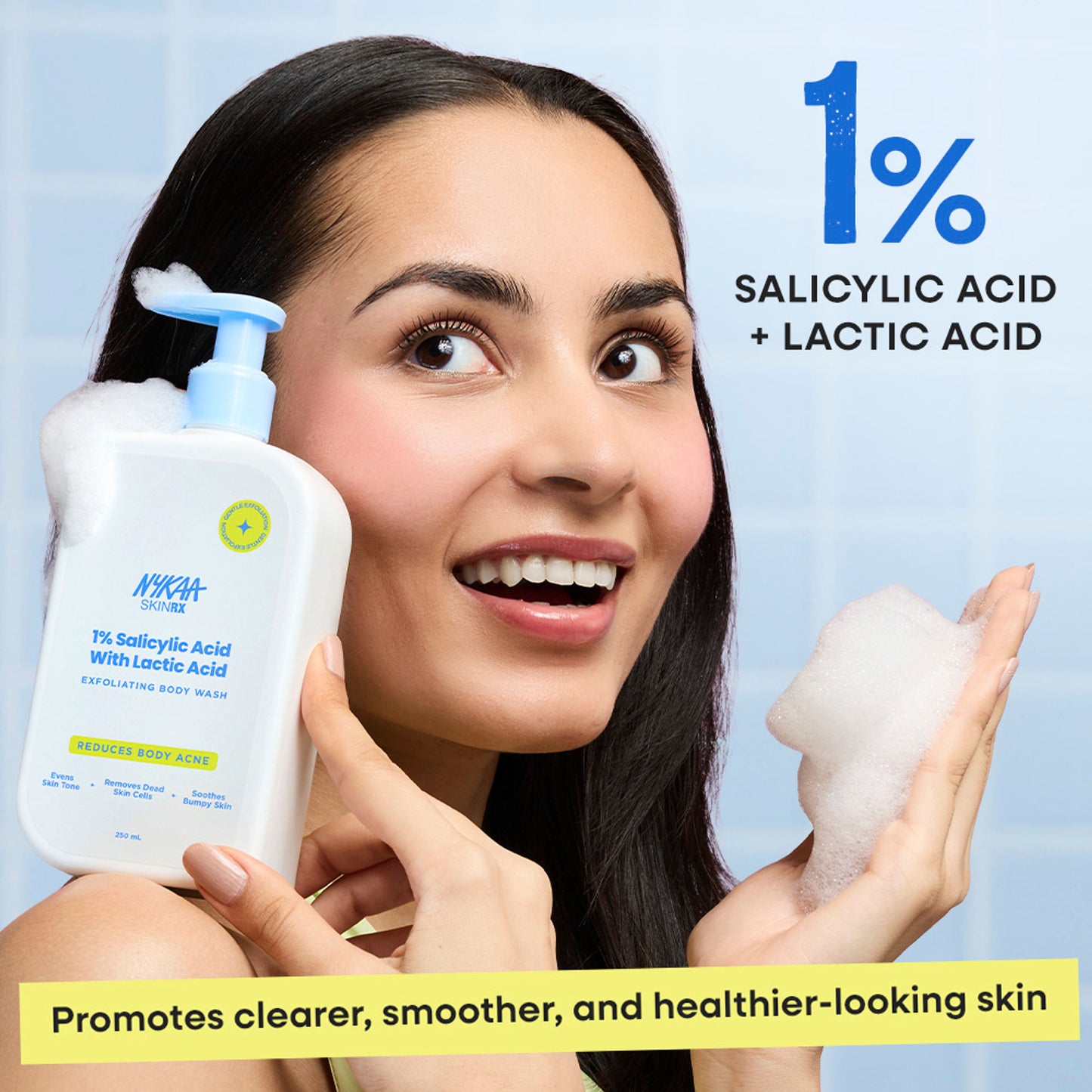 Nykaa 1% Salicylic Acid & Lactic Acid Exfoliating Body Wash - Treats Body Acne & Strawberry Skin