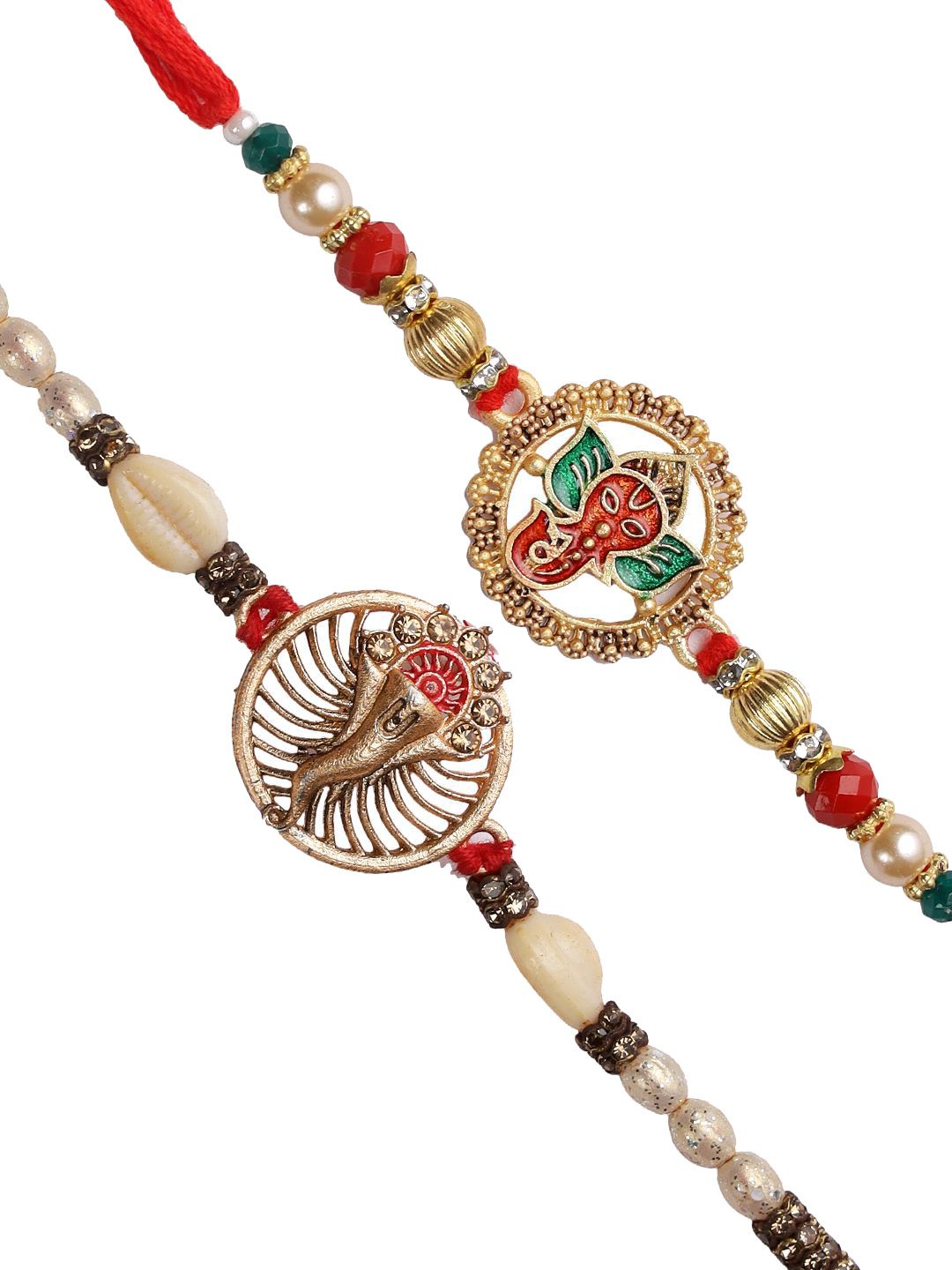 Anouk Set Of 2 Red Lord Ganesha Rakhis Comes With Roli Rice & Greeting Card