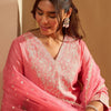 Dhiyona IE Floral Embroidered Liva V-Neck Straight Kurta With Trousers And Dupatta