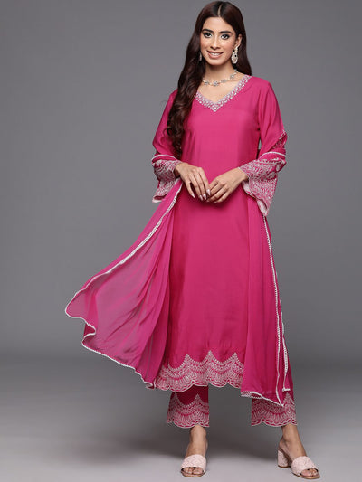 Indyancart VA Women's Floral Embroidered Thread Work Kurta with Embroidered Trousers & Dupatta