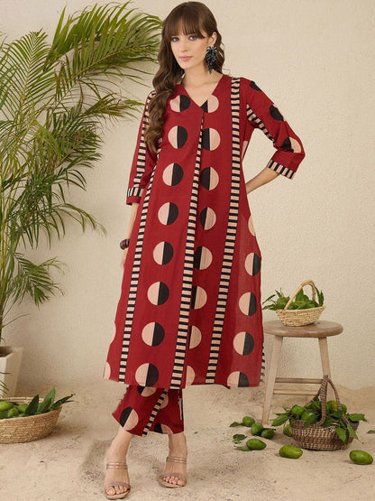 Indyancart IE Printed Pure Cotton Straight Tunic & Trousers Co-Ord Set