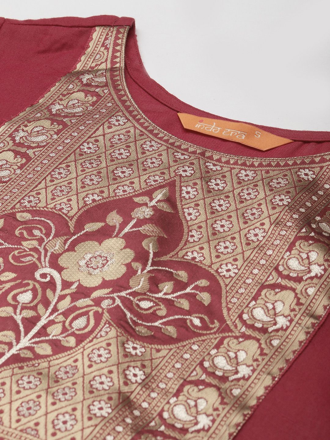 Dhiyona IE Women Maroon Yoke Design Regular Kurta with Palazzos & Dupatta