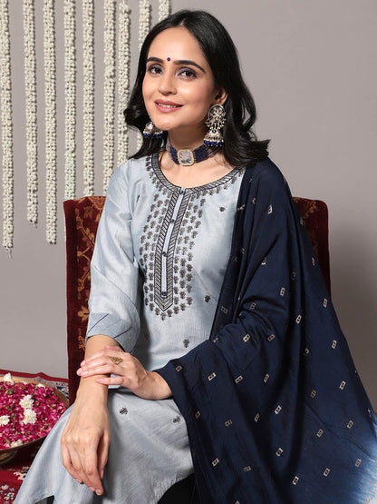 Indyancart VA Women's Sequinned Kurta with Trousers & With Dupatta