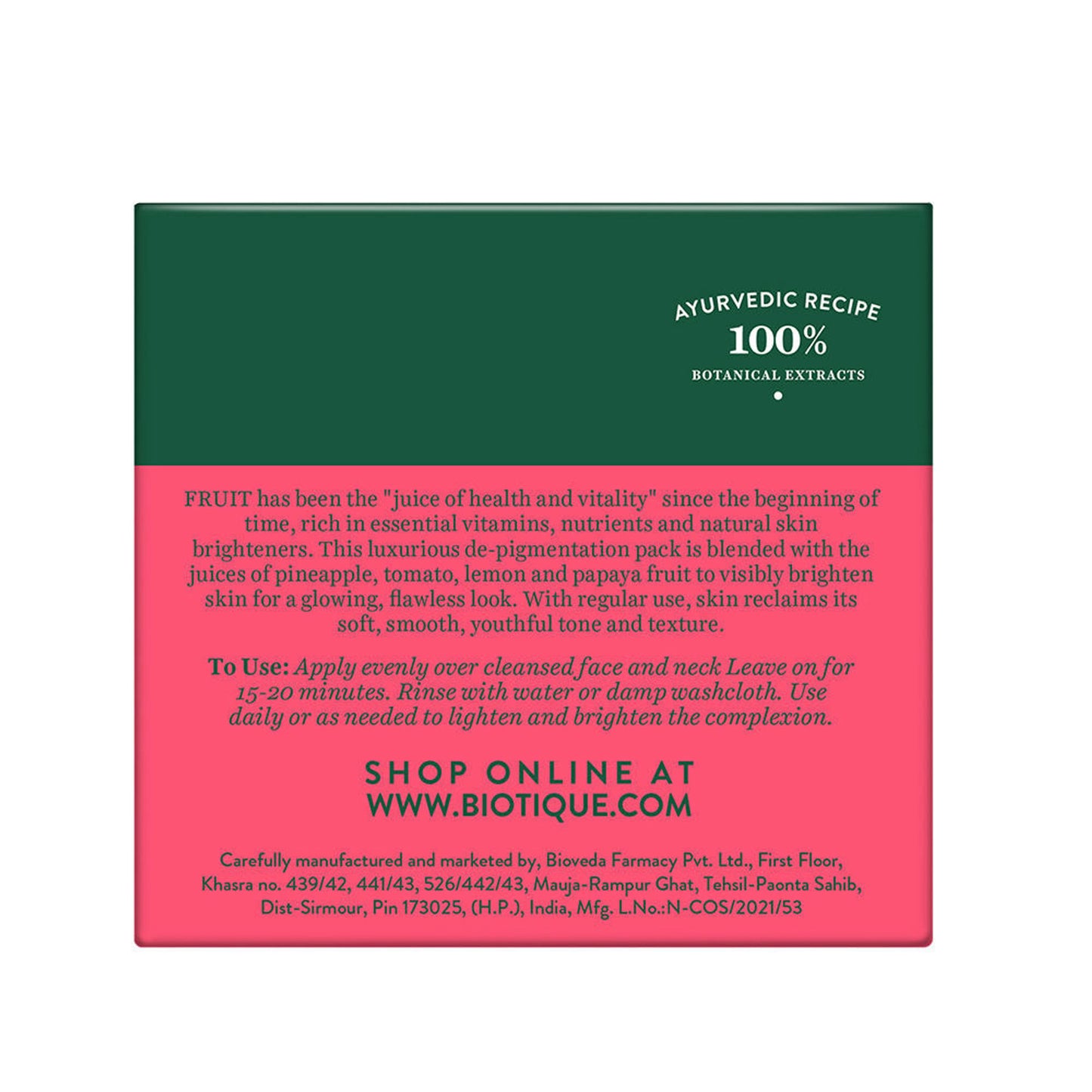 Biotique Bio Fruit Brightening- Depigmentation & Tan Removal Face Pack