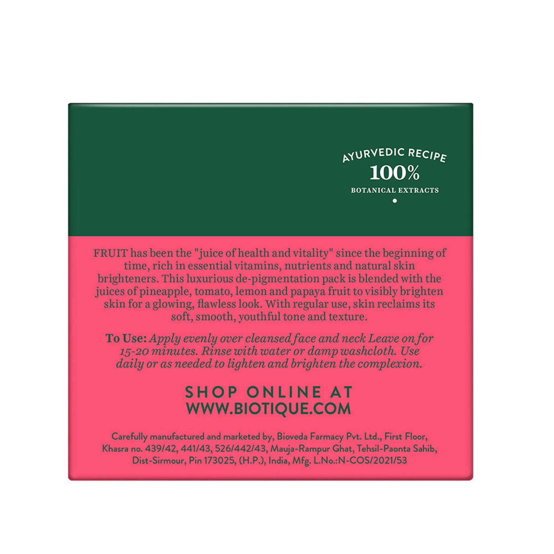 Biotique Bio Fruit Brightening- Depigmentation & Tan Removal Face Pack
