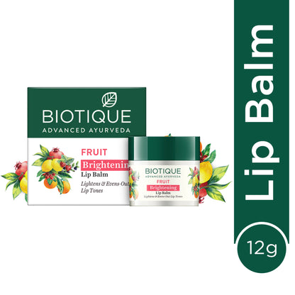 Biotique Fruit Brightening Lip Balm showing smooth, natural-looking lips with a hint of fruit extract for healthy glow