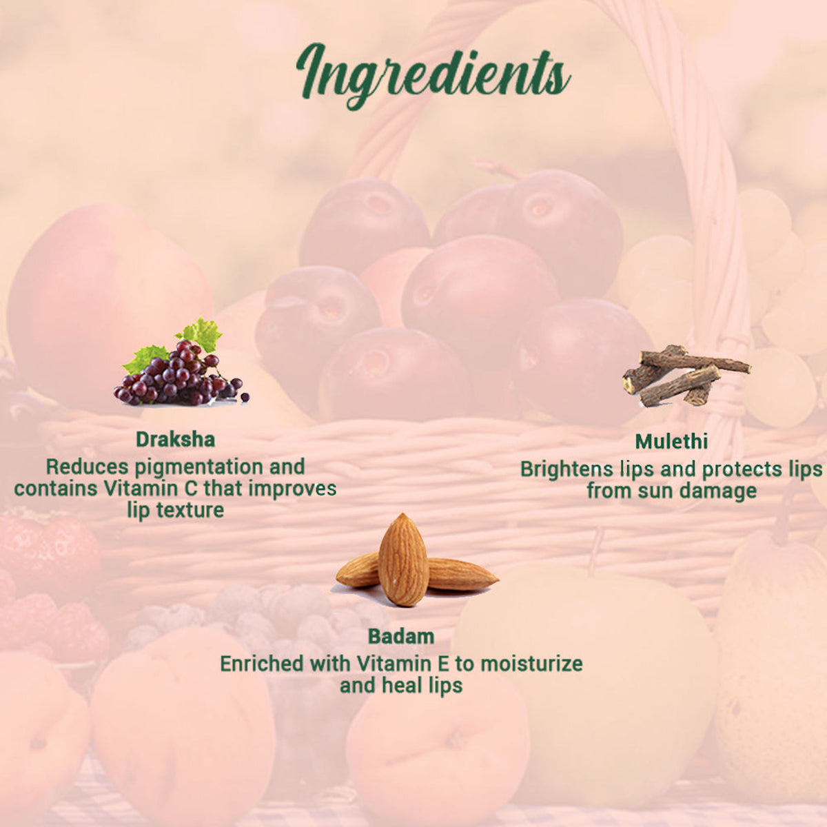 Biotique Fruit Brightening Lip Balm with natural ingredients, showing the balm tube with fruit extracts and vibrant packaging.