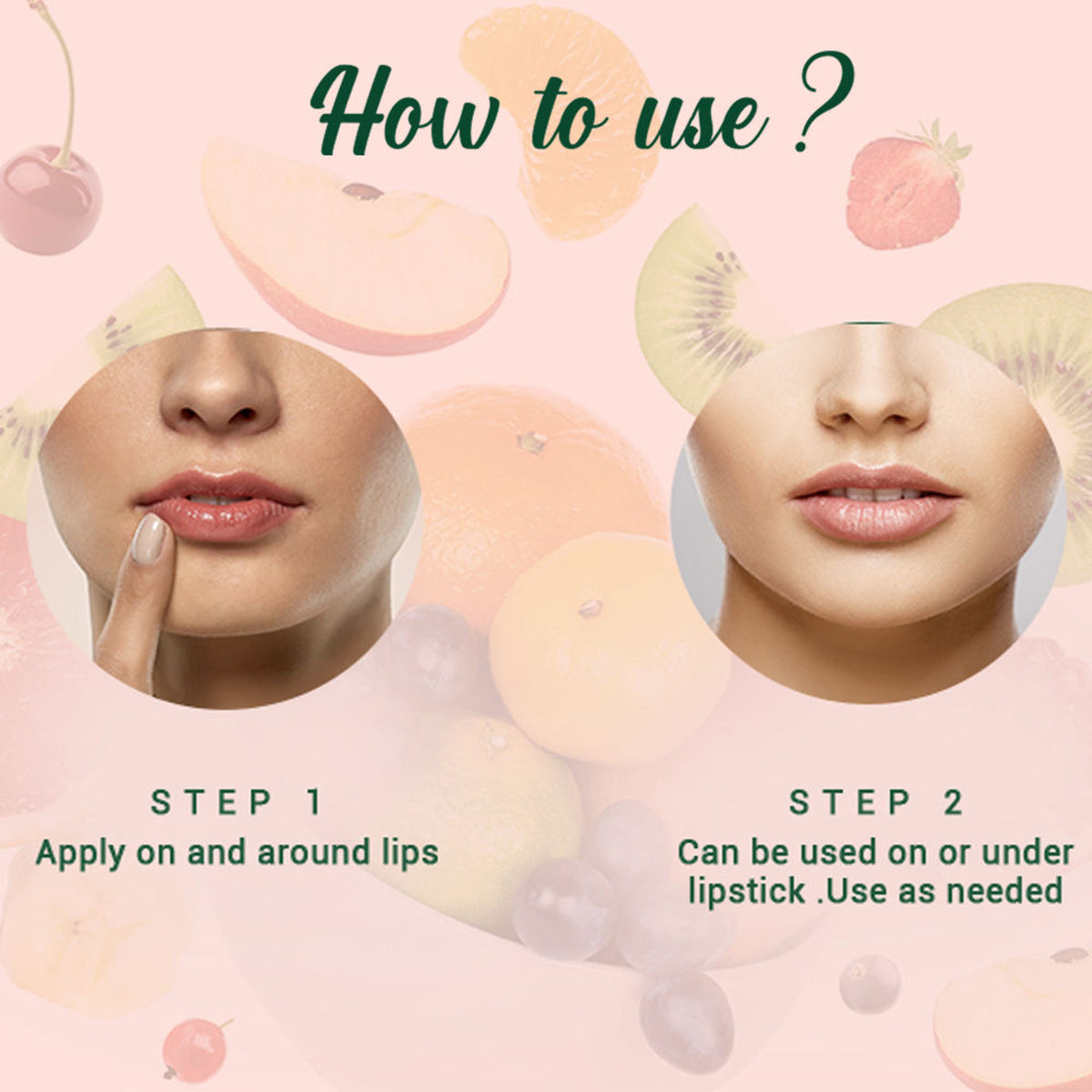 Biotique Fruit Brightening Lip Balm tube with fresh fruit ingredients, natural packaging, and a smooth lip balm texture.