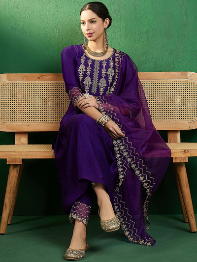Indyancart SN Women's Zari Embroidered A-Line Kurta Sets
