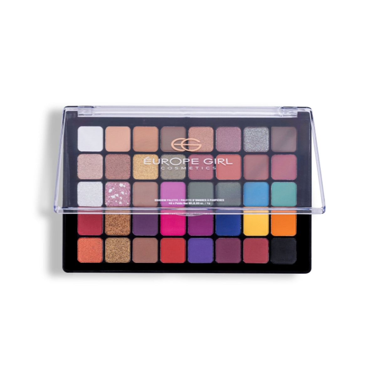 Europe Girl Cool Tone Eyeshadow Palette with 40 vibrant color shades for versatile eye makeup looks.