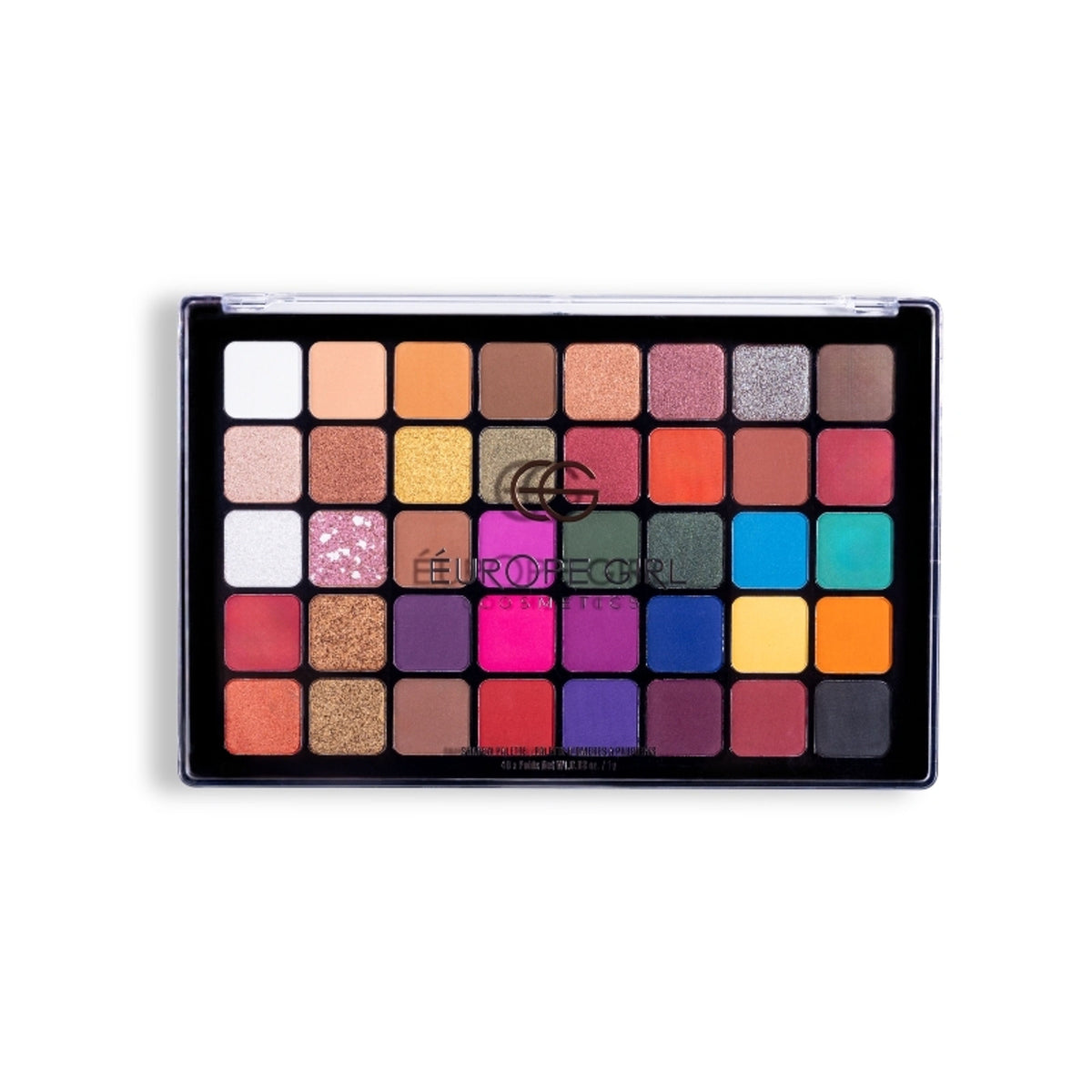 Europe Girl Cool Tone Eyeshadow Palette with 40 vibrant color shades in sleek packaging, perfect for versatile eye looks.