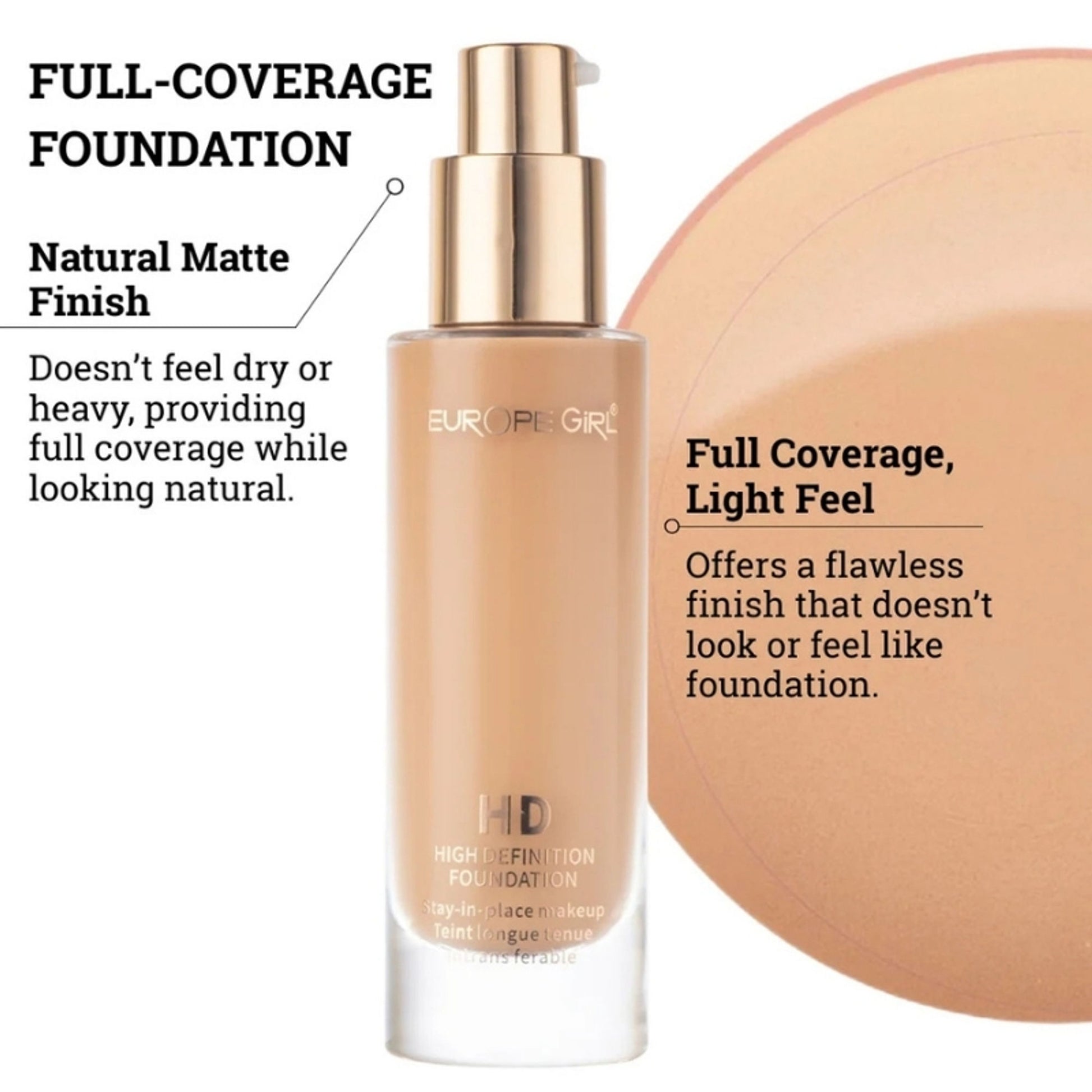 Europe Girl HD- High Coverage Foundation - 55 Medium