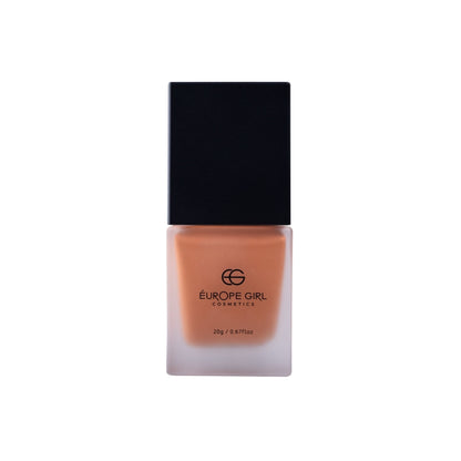 Europe Girl Cheek Dew Liquid Blush in Velvet Rose, featuring smooth liquid texture and soft pink hue on a makeup palette.