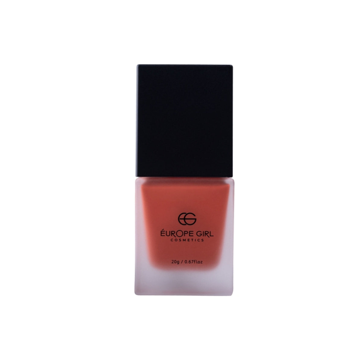 Europe Girl Cheek Dew Liquid Blush in EG-04 Coral, featuring a smooth, coral-colored liquid blush with a natural finish.