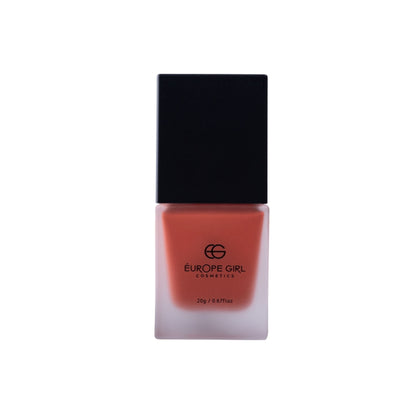 Europe Girl Cheek Dew Liquid Blush in EG-04 Coral, featuring a smooth, coral-colored liquid blush with a natural finish.