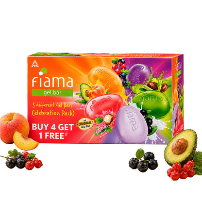 Fiama Gel Bar Celebration Pack |5 Unique Variants |Gift for Women & Men |30% Smoothing Body Serum