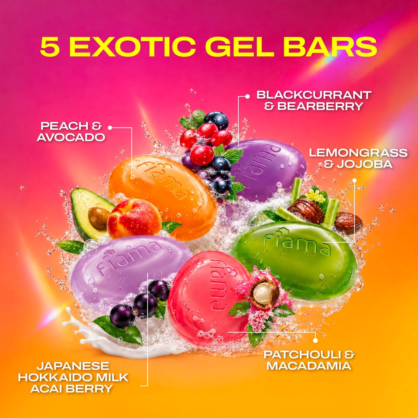 Fiama Gel Bar Celebration Pack |5 Unique Variants |Gift for Women & Men |30% Smoothing Body Serum