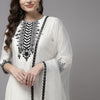 Dhiyona IE Women White Floral Yoke Design Regular Mirror Work Kurta with Palazzos & With Dupatta