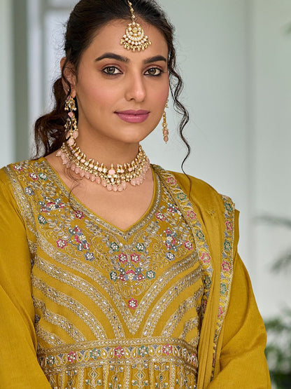 Indyancart IE Ethnic Motifs Embroidered V-Neck Sequinned Anarkali Kurti with Palazzos & Dupatta