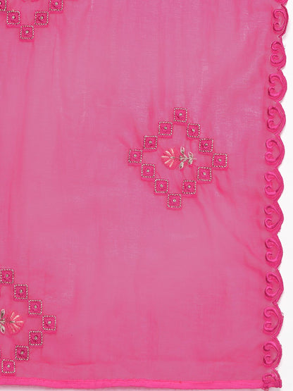 Indyancart IE Women Floral Embroidered Regular Mirror Work Kurta with Trousers & With Dupatta
